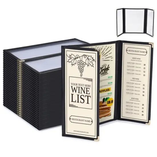 WeChef 30 Pcs Restaurant Menu Covers Gate-view Fold 1 Page 2 View 8.5x11" & 2 Page 4 View 4.25x11" Wine List Bar Cafe image {9}