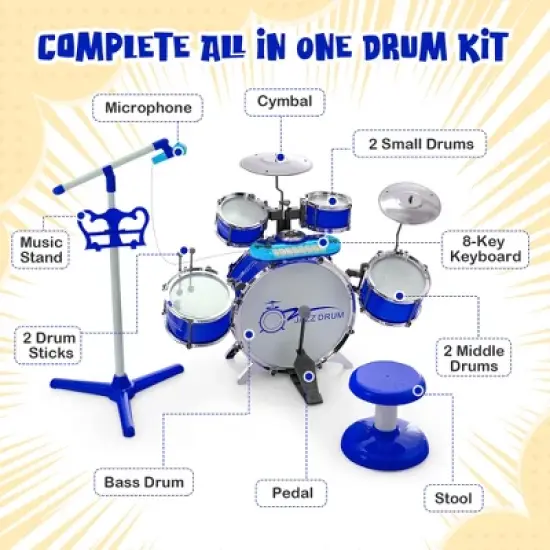 Costway Jazz Drum Set for Toddler Kids Educational Toy w/Keyboard Cymbal Microphone image {7}