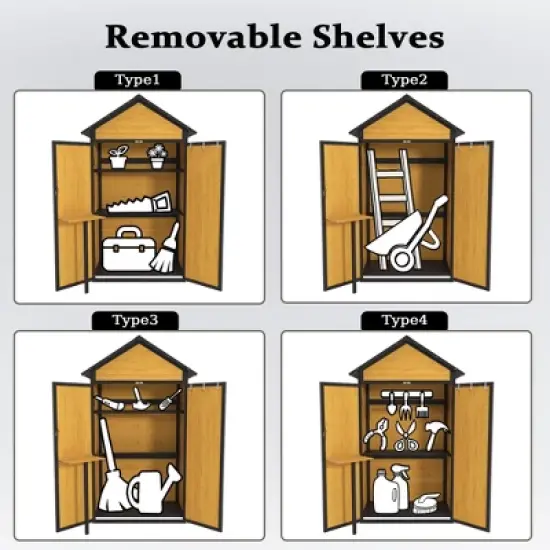 Outdoor Storage Cabinet Storage Shed with Waterproof Roof Lockable Doors Removable Shelves Foldable Table Hooks 69 Inches Garden Tool Shed image {3}