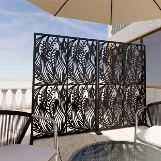 Lirago Black Weatherproof Multi-functional Outdoor Screen-Laser-Cut Galvanized Steel Panel 74"Hx47.2"Wx15.74"D image {2}