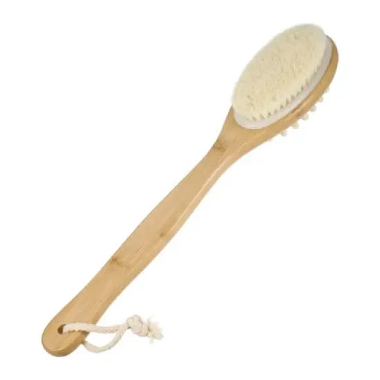 Unique Bargains Double-Side Long Handle Bath Brush for Shower 15.75" Length Beige 1 Pc image {6}