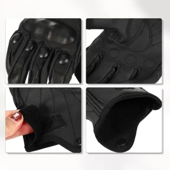 Unique Bargains Leather Cycling Riding Gloves Black 1 Pair image {2}