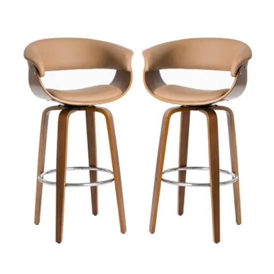 Set of 2 Mid-century Modern Walnut Bentwood Swivel Barstools - Glitzhome image {8}