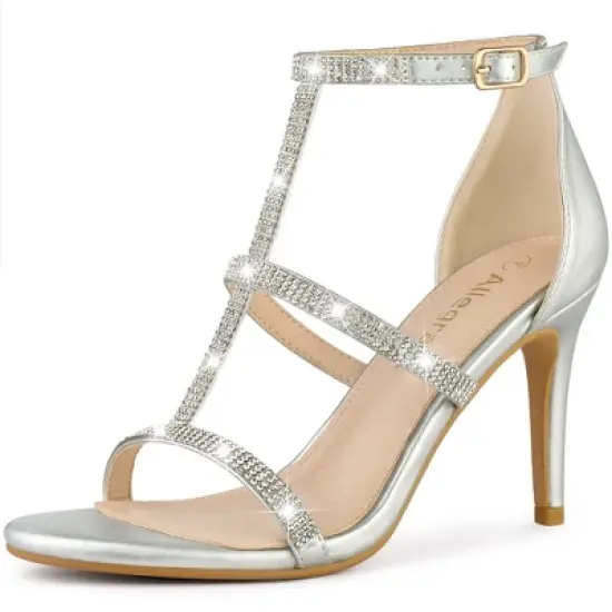 Allegra K Women's Rhinestone Ankle Strap Stiletto High Heel Sandals image {10}