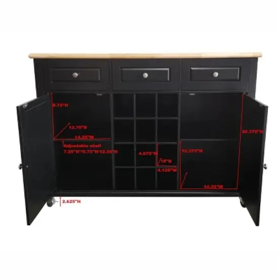 Kings Brand Furniture Wine Rack Sideboard Buffet Server Console Table With Storage, Black image {2}