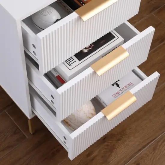 Night Stand,Tall Bedside Table with 3Storage Drawers,White Nightstand,Bedside Furniture image {3}