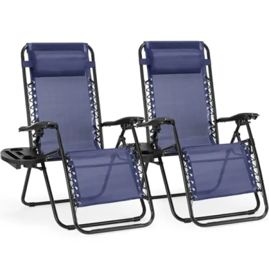 Set of 2 Zero Cravity Lounge Chairs,Outdoor Patio Folding Recliners for Pool Beach with Pillow and Cup Holder image {7}