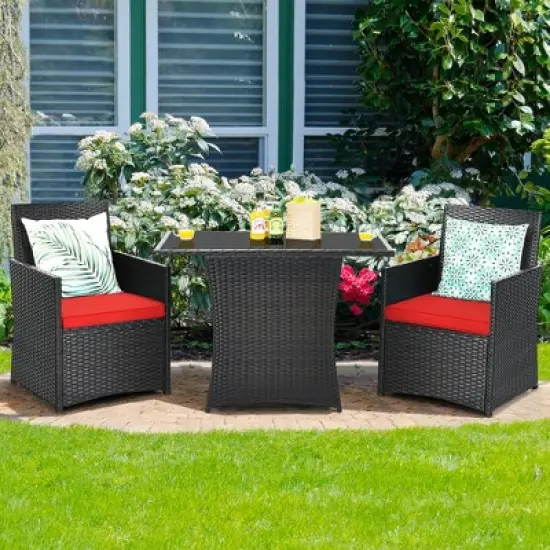 Costway 3PCS Patio Rattan Furniture Set Cushion Sofa Armrest Garden Deck image {10}