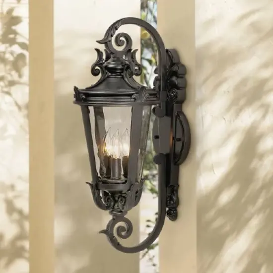 John Timberland Casa Marseille Vintage Rustic Outdoor Wall Light Fixture Black Scroll Arm 21 1/2" Clear Hammered Glass for Post Exterior Barn Deck image {1}