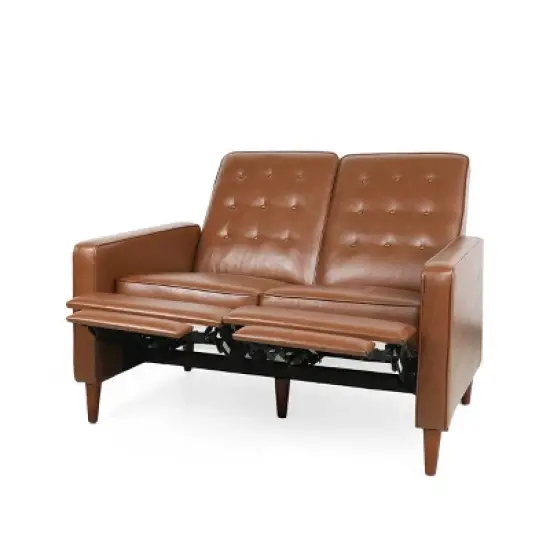 Christopher Knight Home Denison Faux Leather Tufted Loveseat Pushback Recliner Cognac Brown/Dark Espresso image {3}