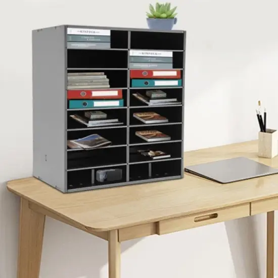 YIYIBYUS 16-slot File Organizer File Storage Holder, Black/White image {2}