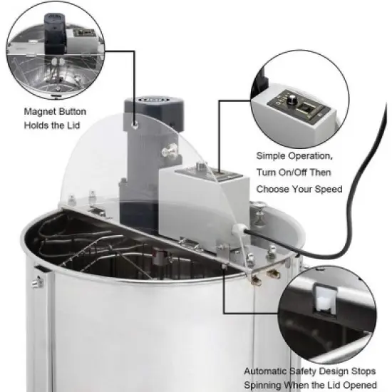 VINGLI Upgraded Electric 4 Frame Honey Extractor, Stainless Steel Honeycomb Spinner Drum with Adjustable Height Stands image {3}