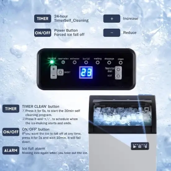 Acekool Commercial Ice Maker - 120Lbs/24H, 40Lbs Storage, Quiet & Energy Efficient with LED Control image {3}