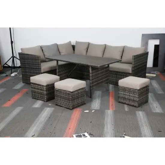 Cesicia 7-Piece Dark Blue Sofa Set, Garden Patio Wicker Sectional Sofa Set with Coffee Table Fit for Both Indoor And Outdoor image {14}