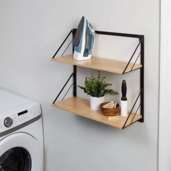 Honey-Can-Do 2 Tier Laundry Shelf with Wood Light Oak image {6}