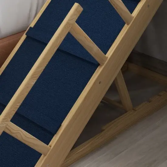 PawHut Dog Ramp, Adjustable Height Pet Ramp, Foldable Dog Stairs with Non-slip Mat for Small to Large Dogs for Sofa Couch, Natural Wood Finish image {5}