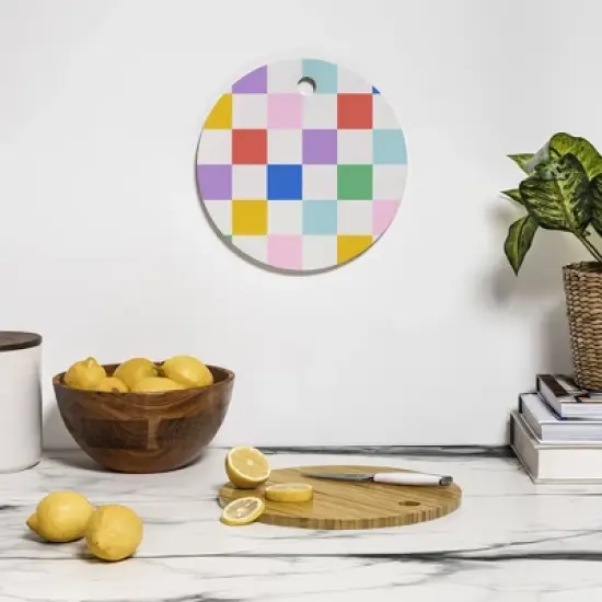 Emanuela Carratoni Checkered Rainbow Cutting Board - Round image {2}