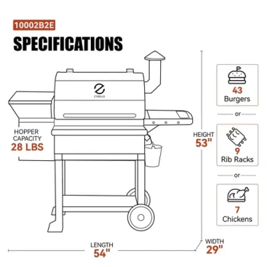 ZPG-10002B2E Wood Pellet Grill BBQ Smoker with Cover: Automated Feed, 1060 sq in - Z Grills image {11}