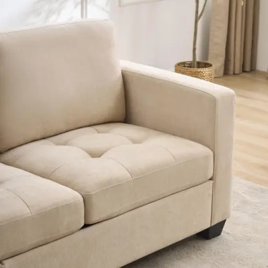 3 Seat Sofa Couch, 89'' Chenille Fabric Upholstered Sofa with Wide Armrest and Removable Headrest, Comfy Couches with Side Storage Pockets image {3}