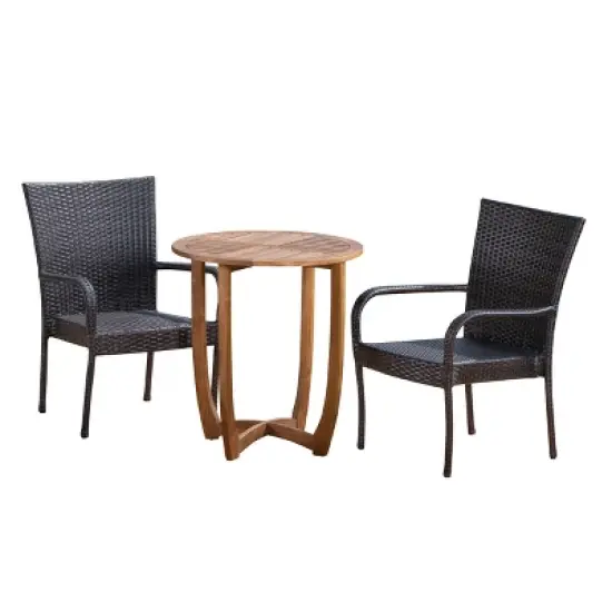 Camden 3pc Acacia & Wicker Bistro Set - Brown - Christopher Knight Home image {1}