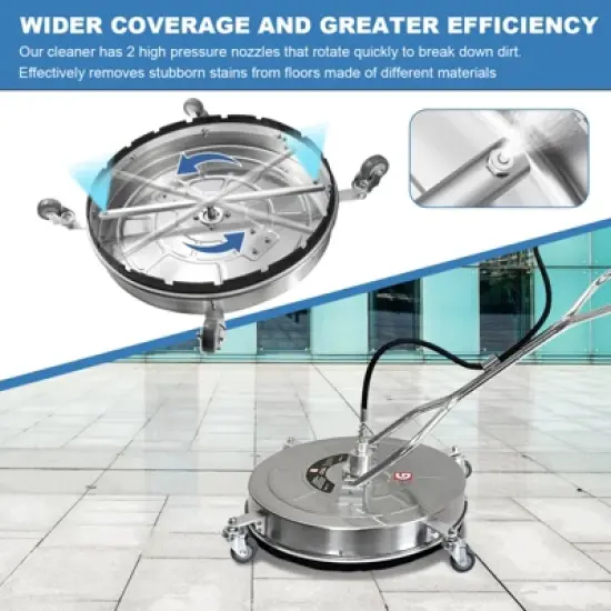 20" Pressure Washer Surface Cleaner with Dual Handles, Stainless Steel Surface Cleaner with 4 Wheels for Driveways image {3}