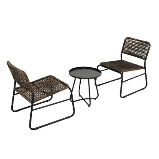 All-Weather Wicker Patio Conversation Set with Coffee Table, Steel Frame Outdoor Patio Small Space Chat Sets - The Pop Home image {2}