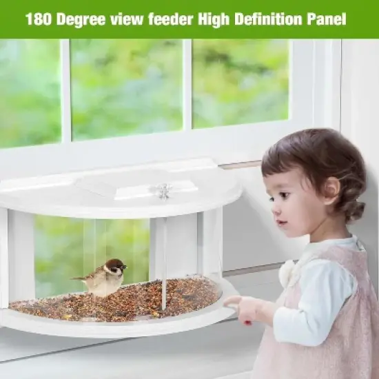Snynuxx Window Bird Feeder Inside House with 180&deg; Clear View, Durable Wood and Safe Birder Feeder, White image {4}