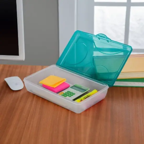 Sterilite School Supply Pencil Box - Blue: Plastic Desk Organizer, Molokai Blue Tint, Back to School, 11.5" x 7.625" x 2.875" image {2}