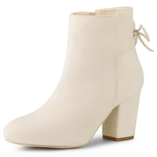 Allegra K Women's Round Toe Block Heel Back Zipper Ankle Boots image {11}