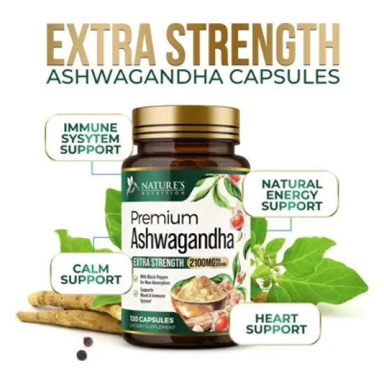 Organic Ashwagandha Capsules 2100mg Supplement w/ Black Pepper Root Powder - 60 Capsules;120 Capsules;180 Capsules image {6}