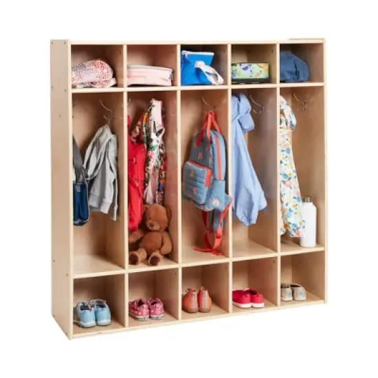 ECR4Kids Streamline 5-Section Coat Locker, Classroom Furniture, Natural image {2}