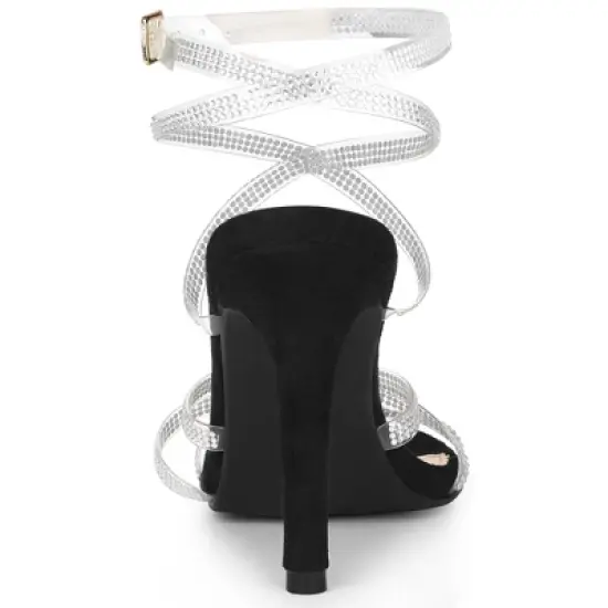 Allegra K Women's Rhinestone Lace Up Stiletto Heels Sandals image {2}