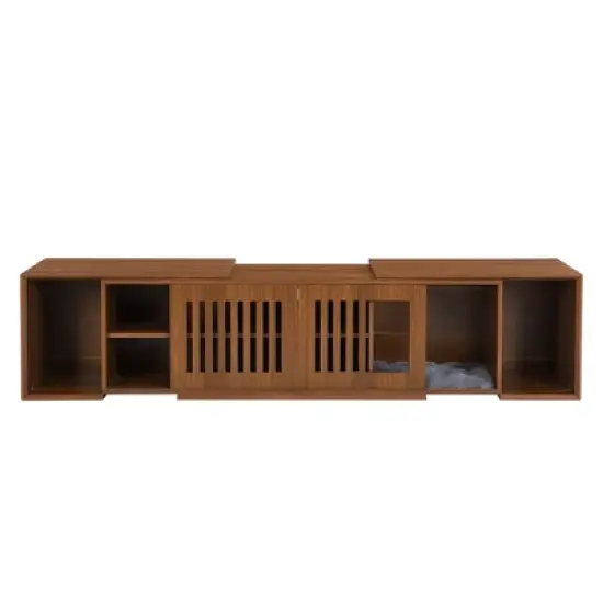 Gulches Walnut Mid-Century Modern Pet Friendly TV Stand with Extendable Table image {9}