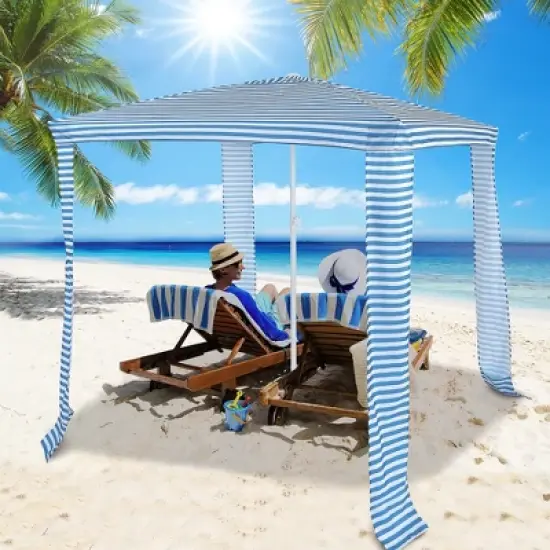 Costway 6.6' x 6.6' Foldable Beach Cabana Easy-Setup Beach Canopy W/ Carry Bag Navy\Blue image {1}
