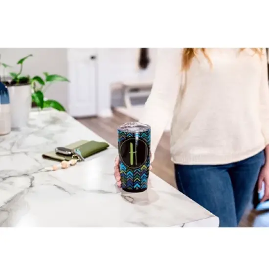 Elanze Designs H Monogram Herringbone Arrows Wrap-Around Design 20 Ounce Stainless Steel On-The-Go Coffee Mug, Thermal Travel Tumbler with Leak image {3}