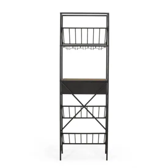 Boster Boho Industrial 21 Bottle Floor Wine Rack with Storage Natural/Black - Christopher Knight Home image {7}