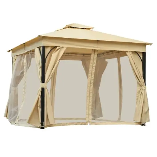 Whisen 10x12 Outdoor Gazebo Tent with Double Roofs, Patio Gazebo with Mosquito Netting and Privacy Screens image {7}