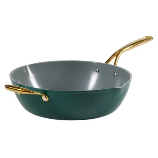 Frok 13" Frying Pan Wok Skillet Quick Heat Aluminum - Ceramic Nonstick Cookware W/ Lid image {4}