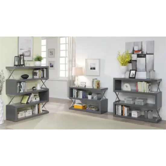 Sheena Contemporary Bookcase in Glossy Gray - Furniture of America image {2}