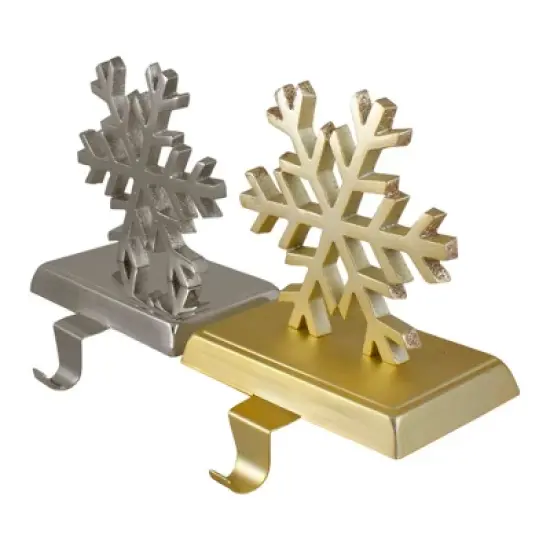 Northlight Set of 2 Gold and Silver Shiny Snowflake Christmas Stocking Holders image {3}