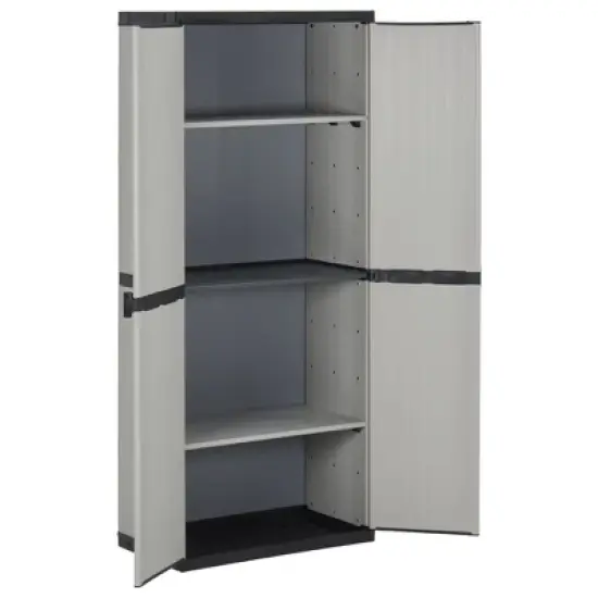 vidaXL Outdoor Garden Storage Cabinet - Compact Gray&Black PVC Design with 3 Shelves and Lockable Doors - 26.8"x15.7"x66.1" image {2}