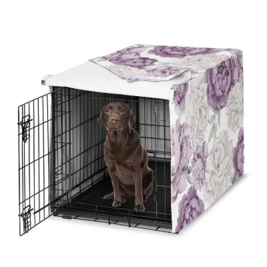 Sweet Jojo Designs Girl Dog Crate Kennel Cover 42in. Peony Floral Garden  Purple Ivory and Green image {6}