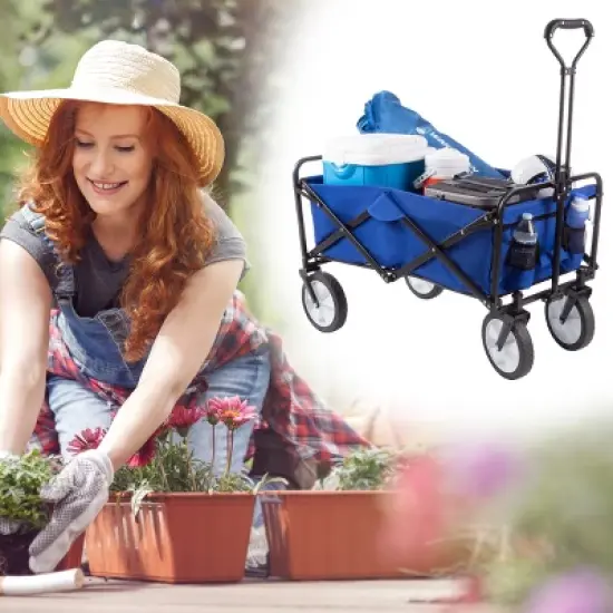 Nature Spring Collapsible Utility Wagon for Camping, Gardening, Landscaping, and Shopping - 34.5" x 20", Blue image {4}