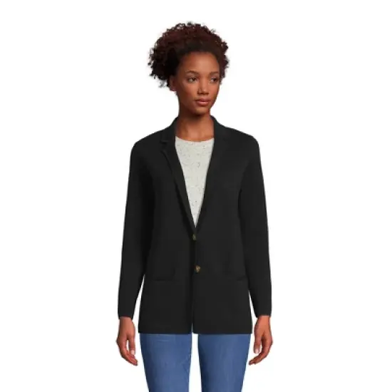 Lands' End Women's Fine Gauge Cotton Button Front Blazer Sweater image {2}