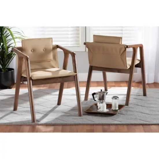2pc Marcena Imitation Leather Upholstered and Wood Dining Chair Set - Baxton Studio image {6}