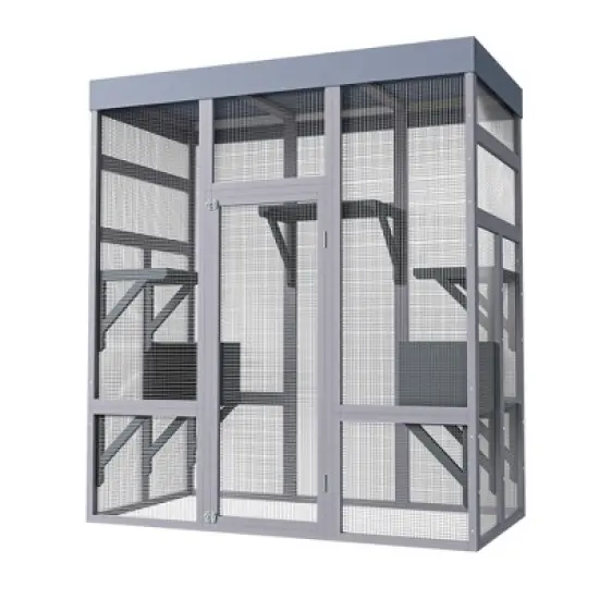 KTMBDW Catio Outdoor Cat Enclosure, Large Cat House for Mulitiple Cats Walk in Cat Cage with Waterproof Fabric, 7 Platforms and 2 Resting Box, Gray image {7}