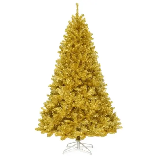 Costway 7.5Ft Hinged Unlit Artificial Tinsel Christmas Tree Holiday,Silver ,Gold image {10}