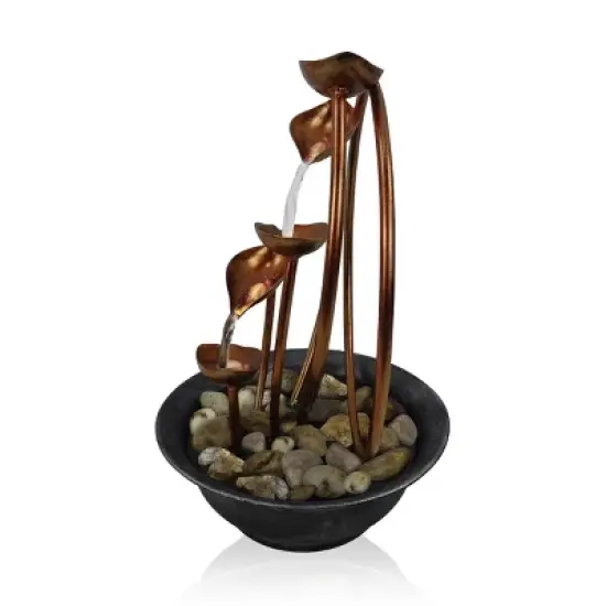13" Indoor Metal Leaf Tabletop Fountain with Stone-Filled Base Black/Copper - Alpine Corporation image {2}