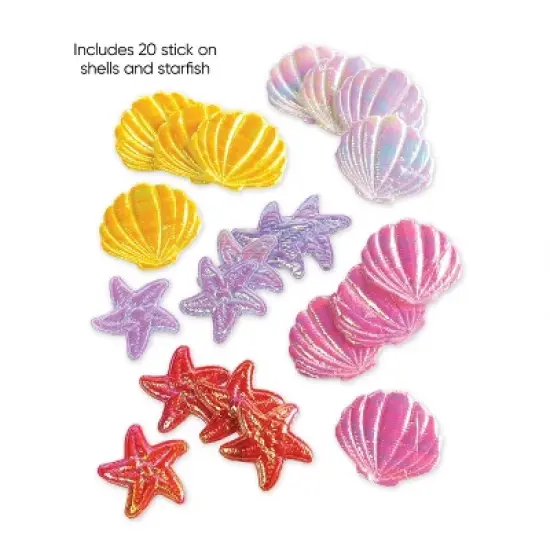 HearthSong Mermaid Blue Scalloped Gauze Canopy with LED Lights and Decorative Applique and cute Shells and Starfish image {5}