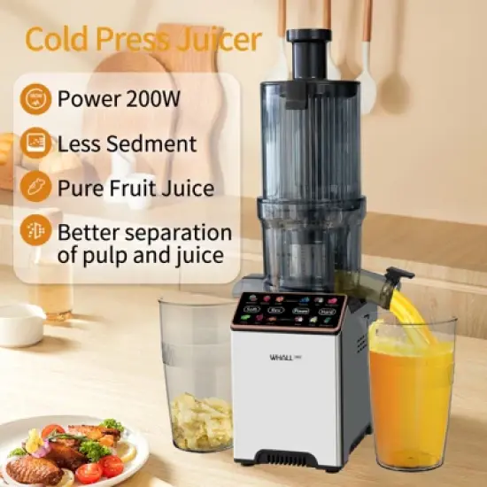 WhallPro Cold Press Juicer Machine with Touchscreen, Slow Masticating Machines with 3" Extra Large Feed Chute, Reverse Function, Soft & Hard Models image {6}